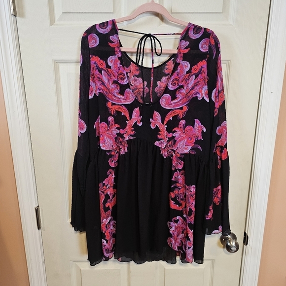 Free People Babydoll Oversized Bell Sleeved Bohemian Gypsy Tunic Sheer - Picture 5 of 6